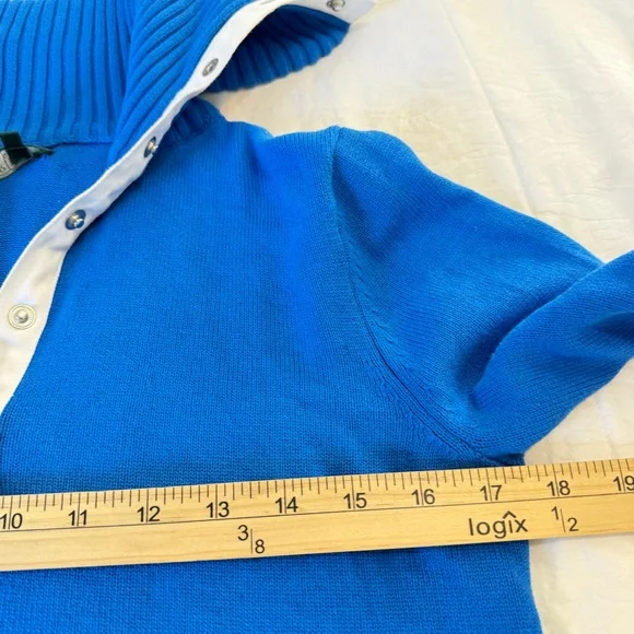Lauren Ralph Lauren Blue Cotton Sweater Snap Collar Pullover Preppy Size Small - Picture 8 of 10